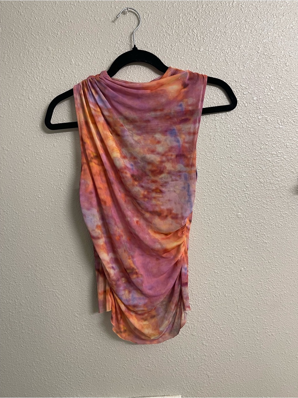 Zara Multicolor Tie-Dye Ruched Tank Top — Pink, Orange & Purple